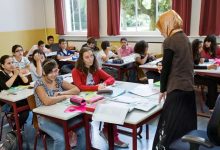 Belgian teacher Khadija wearing a headscarf in the classroom